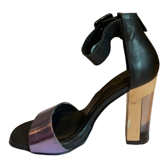 MIISTA Wood & Resin Block Heeled Sandals with Reflective Purple Front Size 37 EU - Picture 6 of 9
